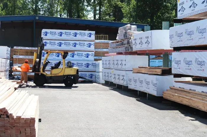 Forklift in lumber yard