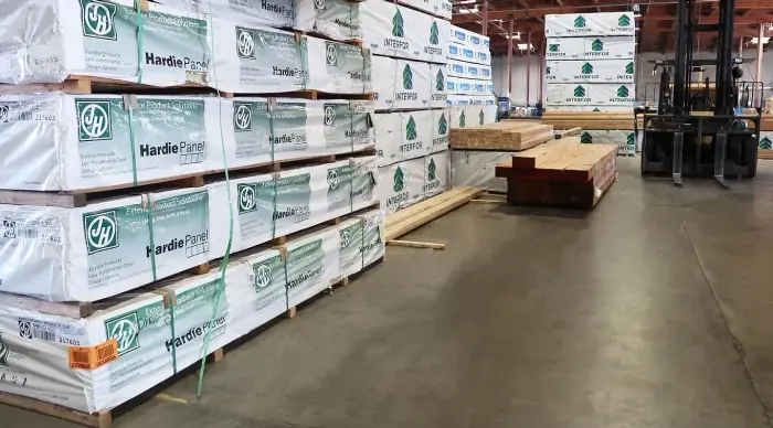 Lumber stacks in yard