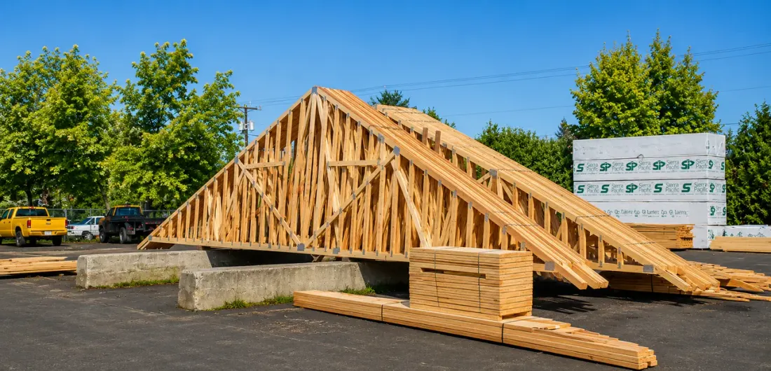 Finished roof truss at the Pacific Lumber & Truss yard in Donald, Oregon